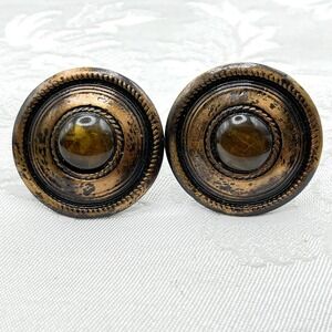 Vintage 80s 90s Chunky Heavy Circle Bronze Tone Clip-On Earrings